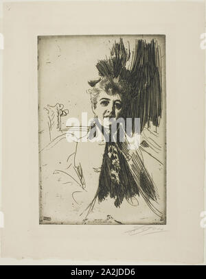 Mrs. Potter Palmer, 1896, Anders Zorn, Swedish, 1860-1920, Sweden, Etching on ivory laid paper, 238 x 160 mm (image/plate), 325 x 254 mm (sheet Stock Photo