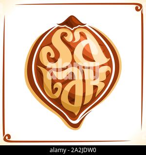 Vector logo for Salak, label with one whole snake fruit for package of thai exotic dessert, price tag with original font for word salak inscribed in z Stock Vector
