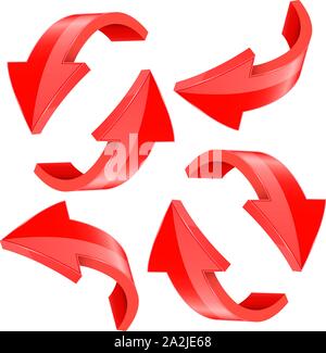 Red and down 3d arrows set. 3d elements Stock Vector