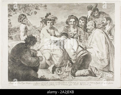 The Drunkards, 1778, Francisco José de Goya y Lucientes (Spanish, 1746-1828), after Diego Velázquez (Spanish, 1599-1660), Spain, Etching with engraved inscription on ivory laid paper, 287 x 395 mm (image), 318 x 437 mm (plate), 325 x 441 mm (sheet Stock Photo