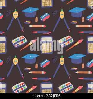 Seamless pattern back to school with hand drawn graphic elements. Learning, education backdrop. Wallpaper background. Colorful background vector. Stock Vector