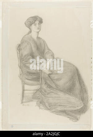 Mrs. William Morris Seated in Chair, May 1870, Dante Gabriel Rossetti, English, 1828-1882, England, Graphite, with stumping, on ivory wove paper, 505 × 355 mm Stock Photo