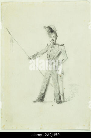 Soldier with Lance, 1855, James McNeill Whistler, American, 1834-1903, United States, Graphite on cream wove paper, 143 x 100 mm Stock Photo