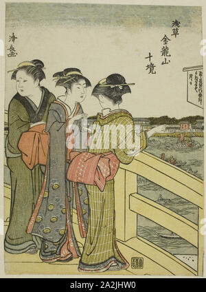 View from Azuma Bridge, from the series Ten Precincts of Kinryuzan Temple in Asakusa (Asakusa Kinruzan jikkei), c. 1783, Torii Kiyonaga, Japanese, 1752-1815, Japan, Color woodblock print, koban, 21.8 x 16.0 cm Stock Photo