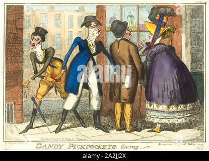 Dandy Pickpockets Diving, published December 2, 1818, Isaac Robert Cruikshank (English, 1789-1856), published by Thomas Tegg (English, 1776-1846), England, Hand-colored etching on paper, 223 × 325 mm (image), 240 × 330 mm (sheet cut within plate mark Stock Photo