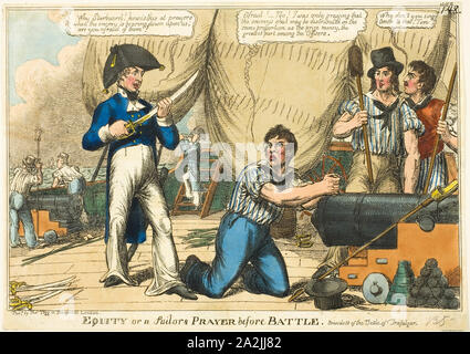 Equity, or a Sailor’s Prayer before Battle, 1805, Charles Williams (English, active 1797-1830), published by Thomas Tegg (English, 1776-1845), England, Hand-colored etching on ivory wove paper, 255 × 355 mm Stock Photo