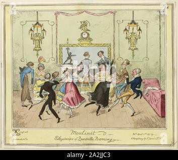 Moulinet-Elegances of Quadrille Dancing, published April 11, 1817, George Cruikshank (English, 1792-1878), published by Hannah Humphrey (English, c. 1745-1818), England, Hand-colored etching on paper, 205 × 245 mm (image), 210 × 250 mm (plate), 216 × 255 mm (sheet Stock Photo