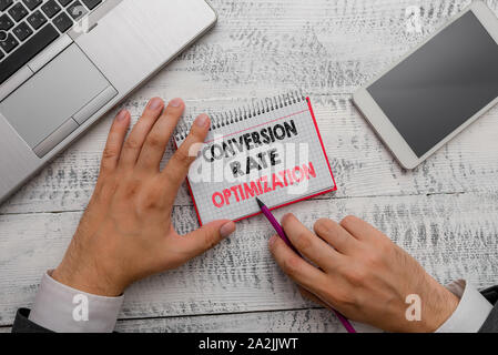Word writing text Conversion Rate Optimization. Business photo showcasing system for increasing percentage of visitors Stock Photo
