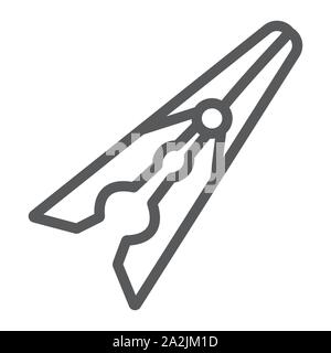 Clothespin line icon, laundry and clamp, clothes pin sign, vector graphics, a linear pattern on a white background. Stock Vector