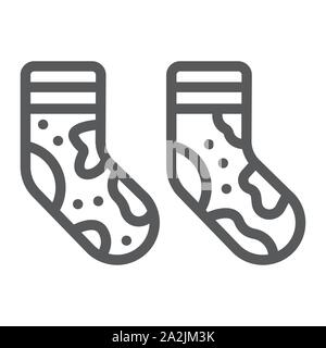Dirty socks line icon, laundry and wardrobe, smelly socks sign, vector graphics, a linear pattern on a white background. Stock Vector