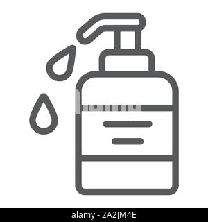 Liquid soap line icon, cosmetic and care, dispenser pump sign, vector graphics, a linear pattern on a white background. Stock Vector