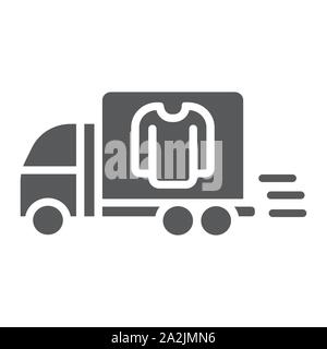 Laundry service delivery glyph icon, laundry and car, dry cleaning delivery sign, vector graphics, a solid pattern on a white background. Stock Vector