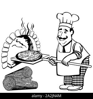 Chef is holding a pizza - illustration Stock Photo