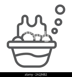 Basin with the clothes line icon, laundry and wash, laundering in basin sign, vector graphics, a linear pattern on a white background. Stock Vector