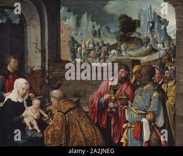 The Adoration of the Magi, 1515/25, Workshop of Cornelis Engebrechtsz., Netherlandish, 1460/65-1527, Netherlands, Oil on panel, 28.2 × 35.6 cm (11 3/16 × 14 in Stock Photo