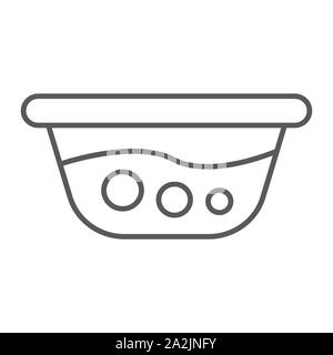 Basin with water thin line icon, laundry and wash, washbowl sign, vector graphics, a linear pattern on a white background. Stock Vector