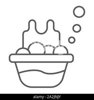 Basin with the clothes thin line icon, laundry and wash, laundering in basin sign, vector graphics, a linear pattern on a white background. Stock Vector