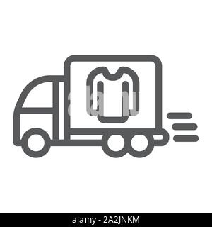 Laundry service delivery line icon, laundry and car, dry cleaning delivery sign, vector graphics, a linear pattern on a white background. Stock Vector