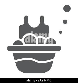 Basin with the clothes glyph icon, laundry and wash, laundering in basin sign, vector graphics, a solid pattern on a white background. Stock Vector