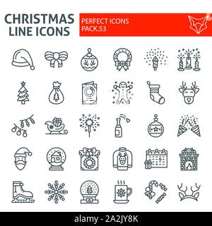 Christmas line icon set, holiday symbols collection, vector sketches, logo illustrations, new year signs linear pictograms package isolated on white Stock Vector
