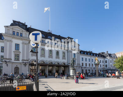 Stockholm, Sweden, 2019: Main entrance to the Central Station, the main railway station in Stockholm. A statue of Nils Ericson stands in front. Stock Photo