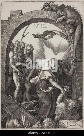 Harrowing of Hell, Christ in Limbo, from The Engraved Passion, 1512, published 1513, Albrecht Dürer, German, 1471-1528, Germany, Engraving in black on ivory laid paper, 116 x 75 mm (image/plate), 119 x 77 mm (sheet Stock Photo