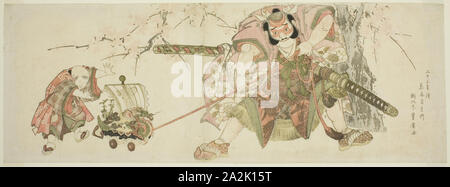 The Festive Custom of Asahina Continued by Jihinari for Twenty-three years (Nijusan-nen tsuzuki Jihinari kichirei Asahina), 1820, Utagawa Toyohiro, Japanese, 1773-1828, Japan, Color woodblock print, horizontal nagaban, surimono, 19.3 x 53.9 cm (7 9/16 x 21 3/16 in Stock Photo