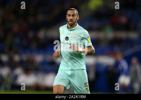 Cardiff, UK. 02nd Oct, 2019. Geoff Cameron of Queens Park Rangers in action.EFL Skybet championship match, Cardiff City v Queens Park Rangers at the Cardiff City Stadium on Wednesday 2nd October 2019. this image may only be used for Editorial purposes. Editorial use only, license required for commercial use. No use in betting, games or a single club/league/player publications. pic by Andrew Orchard/Andrew Orchard sports photography/Alamy Live news Credit: Andrew Orchard sports photography/Alamy Live News Stock Photo