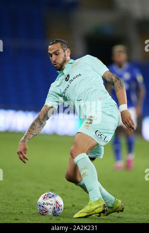 Cardiff, UK. 02nd Oct, 2019. Geoff Cameron of Queens Park Rangers in action. EFL Skybet championship match, Cardiff City v Queens Park Rangers at the Cardiff City Stadium on Wednesday 2nd October 2019. this image may only be used for Editorial purposes. Editorial use only, license required for commercial use. No use in betting, games or a single club/league/player publications. pic by Andrew Orchard/Andrew Orchard sports photography/Alamy Live news Credit: Andrew Orchard sports photography/Alamy Live News Stock Photo