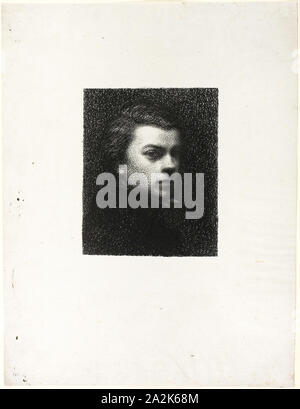 Portrait of the Artist at Age Seventeen, 1892, Henri Fantin-Latour, French, 1836-1904, France, Lithograph in black on light gray chine, 156 × 126 mm (image), 359 × 270 mm (sheet Stock Photo