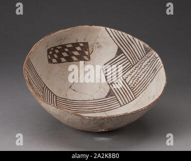 Bowl with Bold, Irregular Geometric Bands of Stripes, Zigzag, and Checkerboard Motifs, A.D. 850/950, Cibola, Posibly Kiatuthlanna Black-on-white, East-central Arizona or west-central New Mexico, United States, Arizona, Ceramic and pigment, Diam. 18.4 cm (7 1/4 in Stock Photo