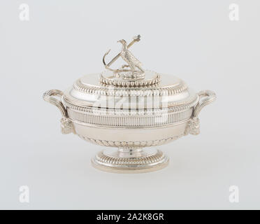 Sauce Tureen and Cover from the Hood Service, 1807/08, Paul Storr, English, 1771-1844, London, England, Sterling silver, 17.8 × 22.9 × 13 cm (7 × 9 × 5 1/8 in Stock Photo