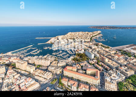 Aerial view of the Ortgia island in Syracuse Sicily Stock Photo