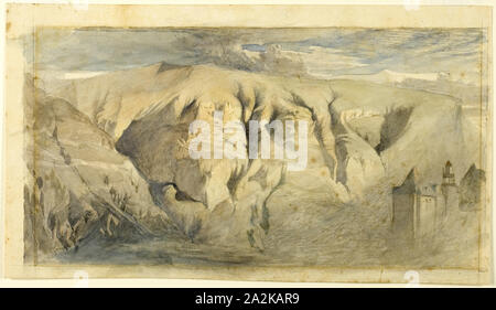 Mont Saleve, c. 1840, John Ruskin, English, 1819-1900, United Kingdom, Watercolor over graphite on cream wove paper, laid down on cream wove paper, 153 x 268 mm Stock Photo