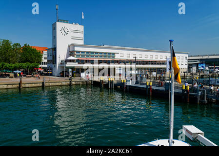 Zeppelin Museum (former harbour railway station) at the harbour in Friedrichshafen on Lake Constance, Bodensee District, Baden-Württemberg, Germany Stock Photo