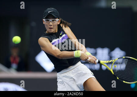 Chinese professional tennis player Zheng Saisai competes against American professional tennis player Sloane Stephens at the second round of WTA 2019 China Open (Tennis), in Beijing, China, 1 October 2019. Chinese professional tennis player Zheng Saisai defeated American professional tennis player Sloane Stephens with 2-0 at the second round of WTA 2019 China Open (Tennis), in Beijing, China, 1 October 2019. Stock Photo
