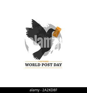 9 october world post day vector design image. world post day with post bird holding mail image vector Stock Vector
