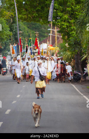 Bali, Indonesia - Feb 2, 2012 - Hari Raya Galungan and Umanis Galungan holiday fesival parade - the days to celebrate the victory of Goodness over Stock Photo