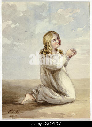 Child Praying, 1848, Elizabeth Murray, English, c. 1815-1882, England, Watercolor over traces of graphite on cream wove paper, 174 mm × 131 mm Stock Photo