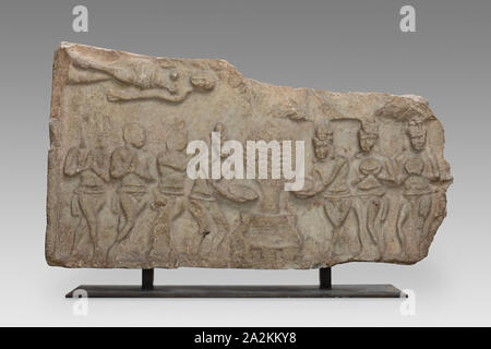 Veneration of the Bodhi Tree, 3rd century, India, Andhra Pradesh, Nagarjunakonda, Limestone, 41.7 × 73.7 × 13.3 cm Stock Photo