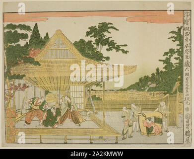 Act VI (Rokudanme), from the series Perspective Pictures of the Storehouse of Loyal Retainers (Uki-e kanadehon Chushingura), c. 1791/94, Kitao Masayoshi (Kuwagata Keisai), Japanese, 1764–1824, Japan, Color woodblock print, horizontal o-oban, 33.4 x 43.8 cm Stock Photo