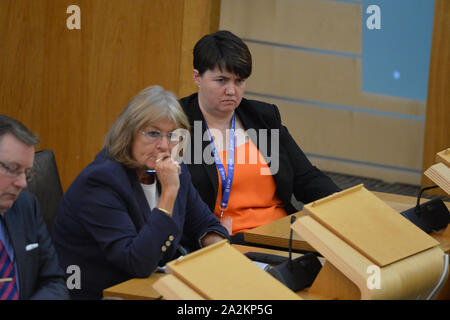 Edinburgh, UK. 03rd Oct, 2019. Edinburgh, 3 October 2019. Pictured: Ruth Davidson MSP - Former Conservative Party Leader at the Scottish Parliament during the weekly session of First Ministers Questions. Credit: Colin Fisher/Alamy Live News Stock Photo