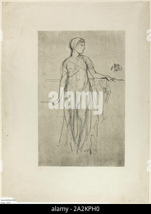 Study, 1879, James McNeill Whistler, American, 1834-1903, United States, Lithograph from a prepared half-tint ground, in black ink, with scraping, on grayish ivory wove proofing paper, 260 x 165 mm (image), 382 x 281 mm (sheet