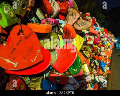 SEPT. 19, 2019-SEOUL SOUTH KOREA : Locks of Love, Love padlocks, Love Key Ceremony at N Seoul Tower Stock Photo