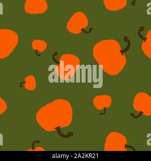 Seamless pattern orange pumpkins on green background. Thanksgiving day simple print with gourds crop Stock Photo