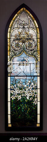 Lilies (Corey Memorial Window), 1892/95, Tiffany Glass and Decorating Company, American, 1892–1902, Corona, New York, Leaded Favrile glass, 414 × 82.6 cm (163 × 32 1/2 in Stock Photo