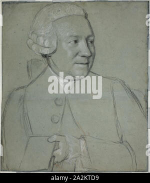 Portrait of a Man Holding a Book, Turned to the Right, 1758/62, Jean Etienne Liotard, Swiss, 1702-1789, Switzerland, Black and white chalk, with traces of red chalk, on blue laid paper, rubbed on the verso with vermillion and traced with a stylus, 530 x 458 mm Stock Photo