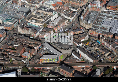 aerial view of Leeds Corn Exchange, West Yorkshire, UK Stock Photo
