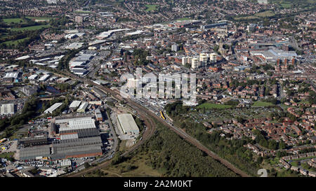 aerial view of Wakefield city centre, West Yorkshire, UK Stock Photo