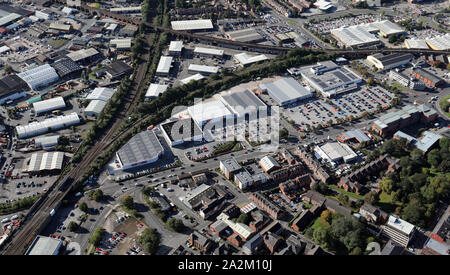 aerial view of Ings Retail Park, Wakefield city centre, West Yorkshire, UK Stock Photo